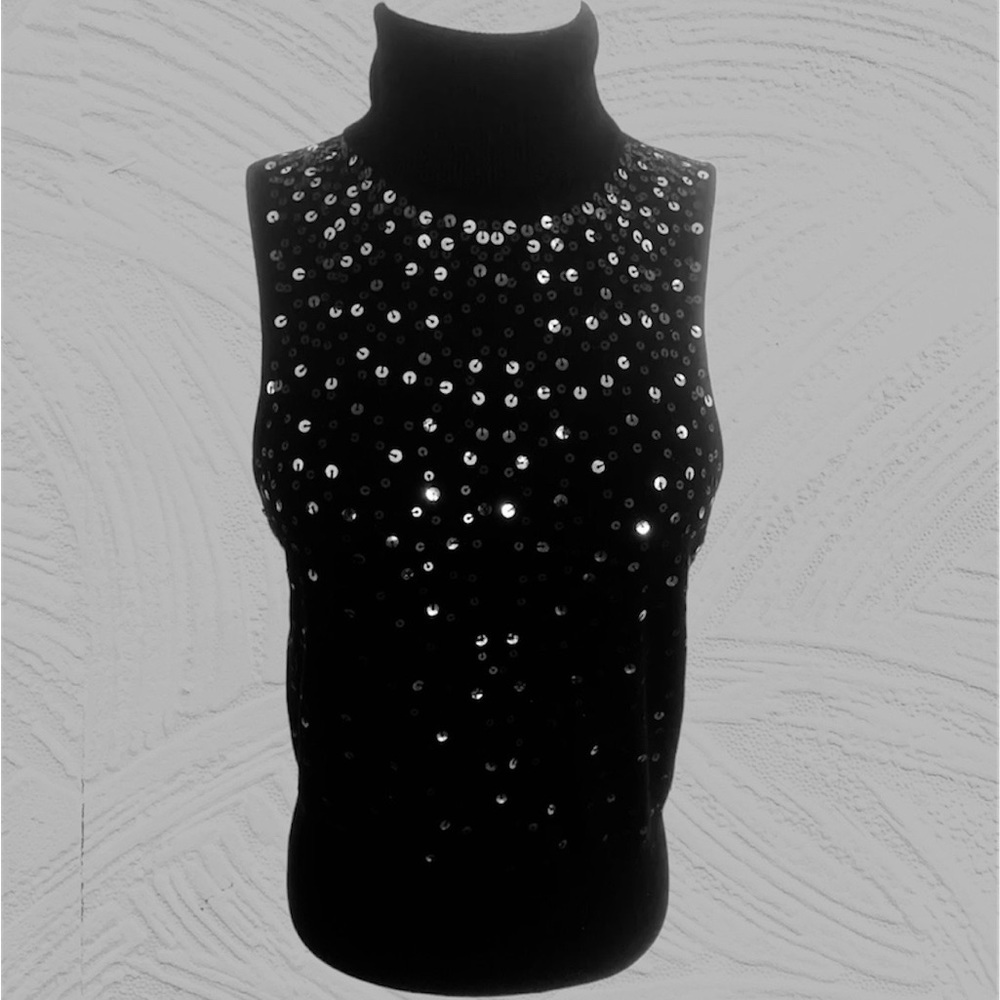 Cinq A Sept Sequin Knit Turtleneck Top Cotton Wool - image 2